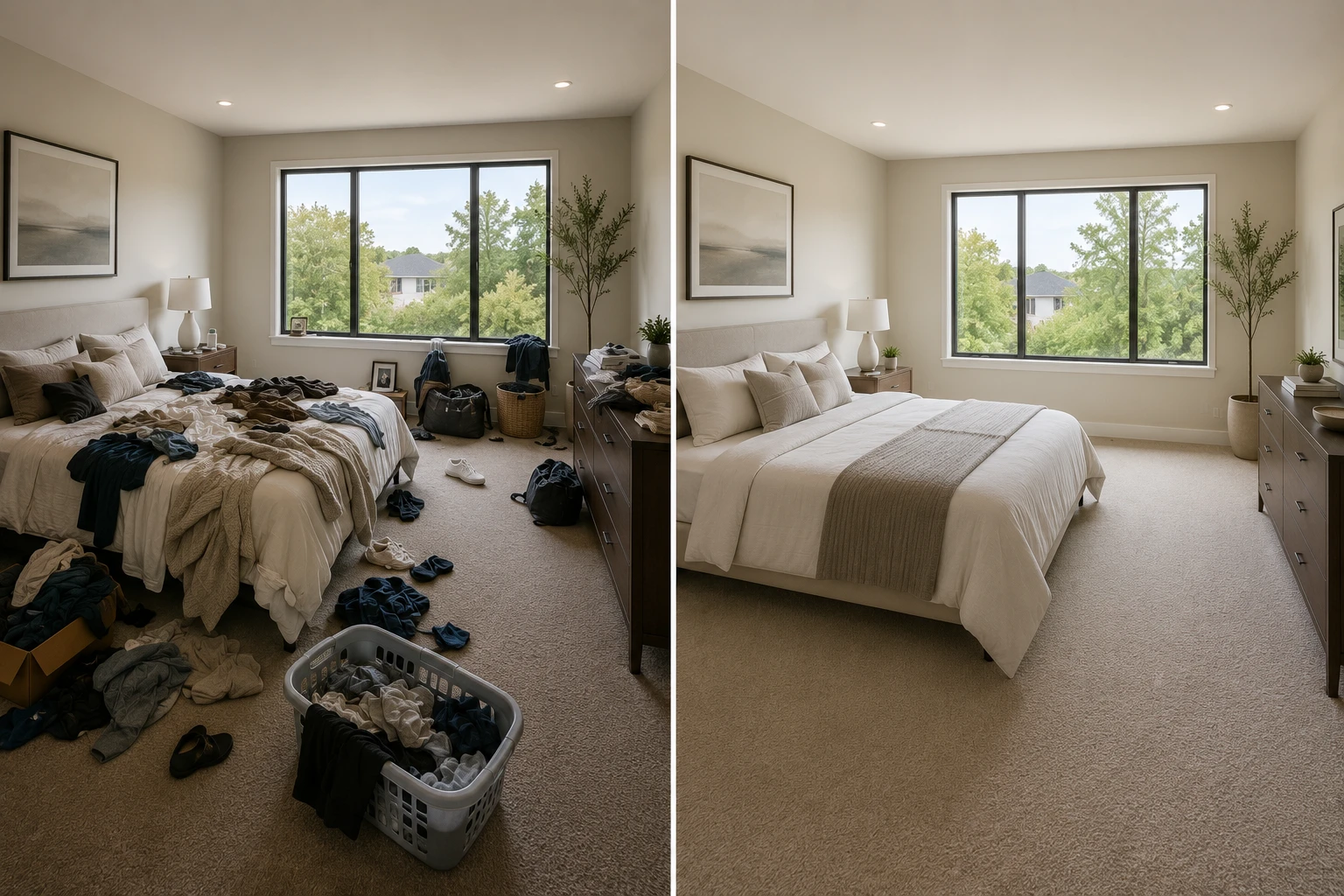 Organized bedroom after AI room decluttering